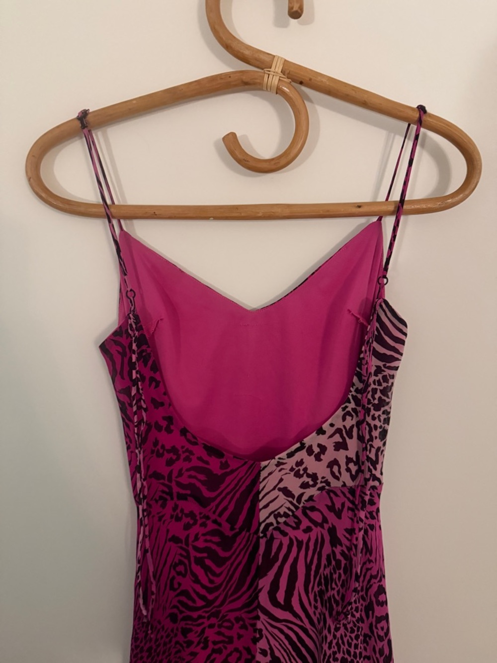 VINTAGE BETSEY JOHNSON SILK HOT PINK ANIMAL PRINT CHEETAH MIDI MAXI DRESS XS P - Picture 6 of 8